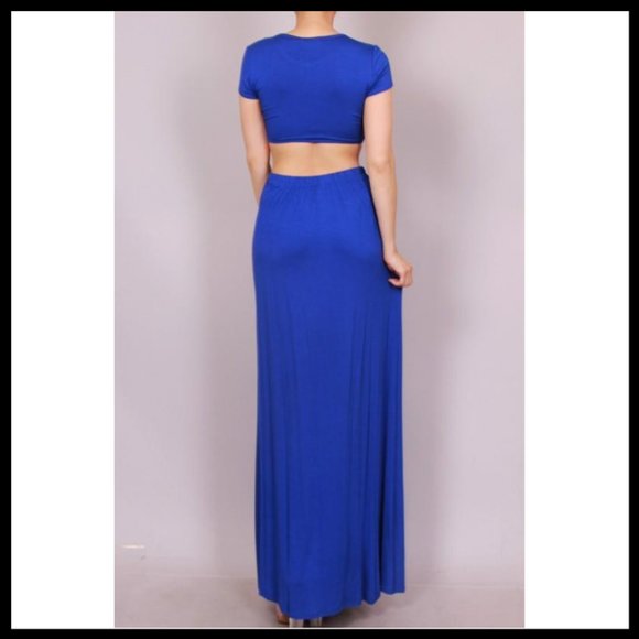 NWT Maxi Dress with Cut Out Back Thigh Split Blue - Picture 4 of 6